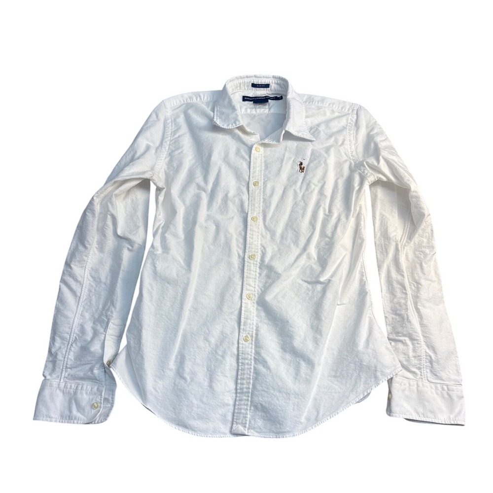 Ralph Lauren Sport Women White Slim Fit Oxford Button Down Shirt Size 12 RN41381